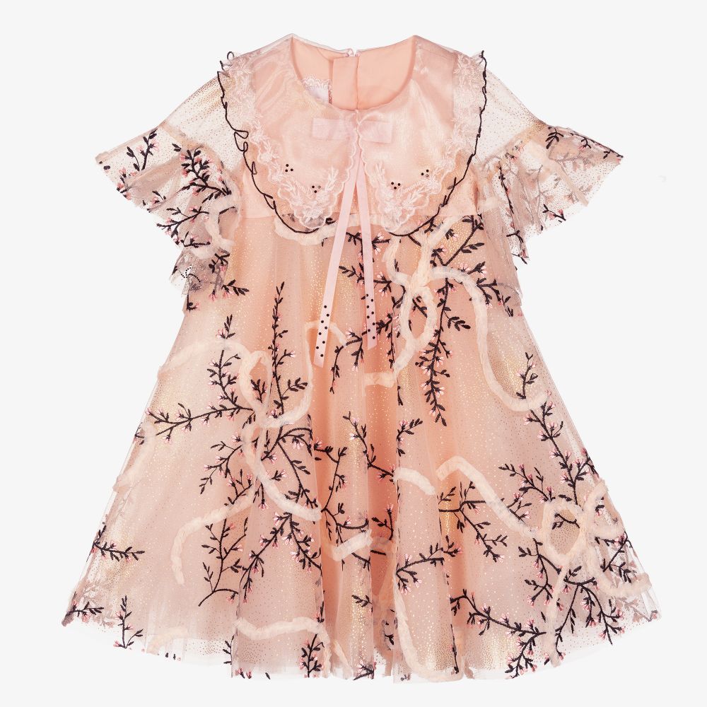 Junona - Robe rose brodée en tulle  | Childrensalon