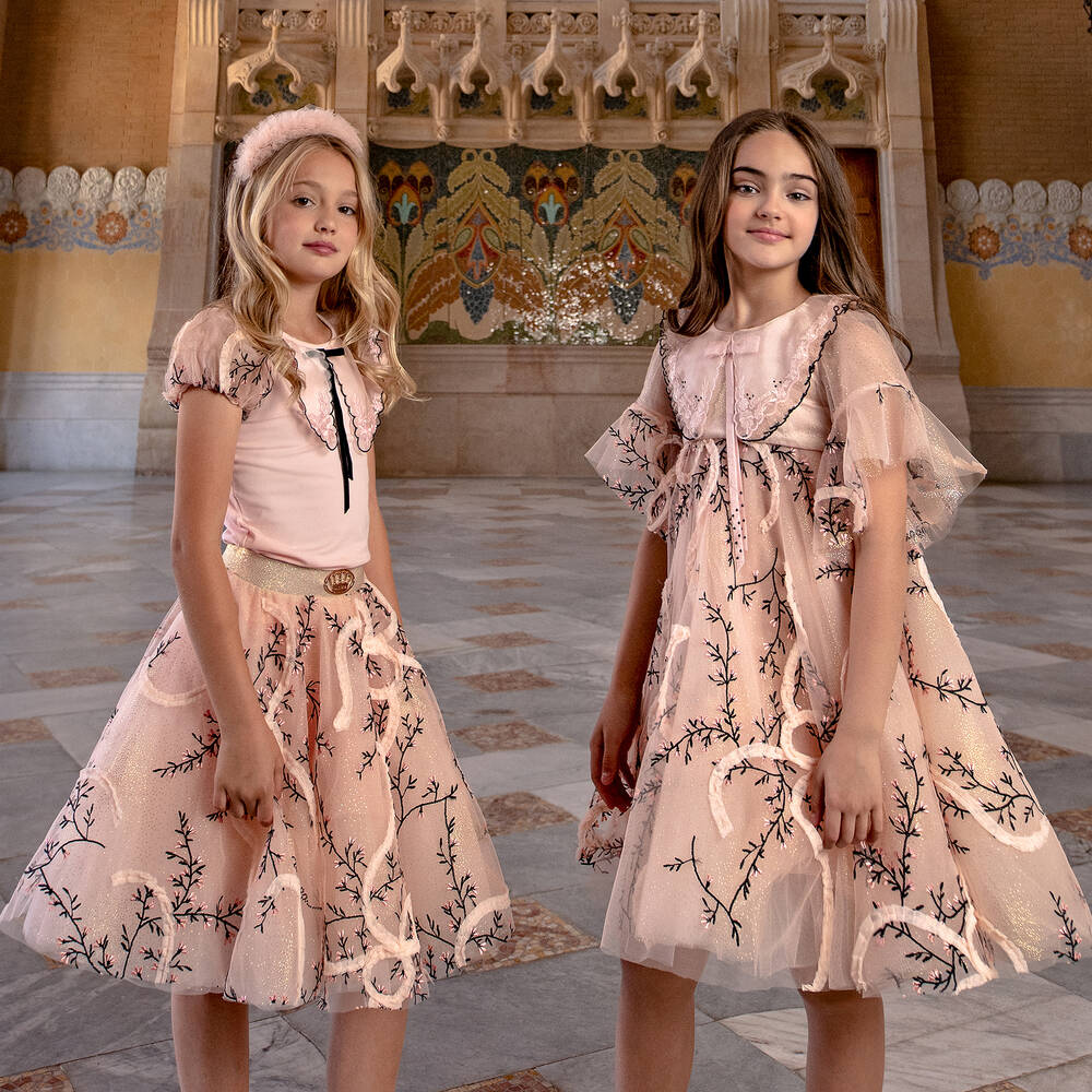 Junona Pink Embroidered Tulle Dress Childrensalon Outlet