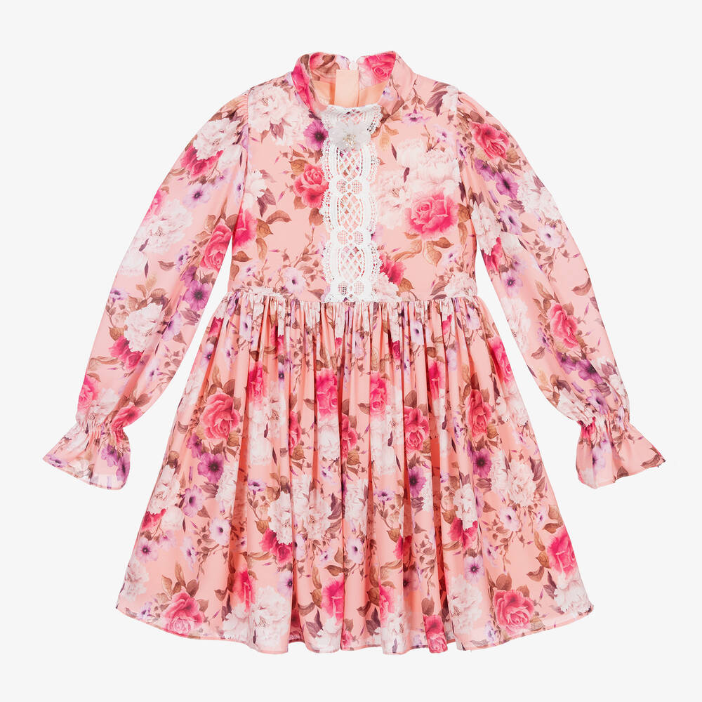 Junona - Pink Floral Chiffon Dress | Childrensalon