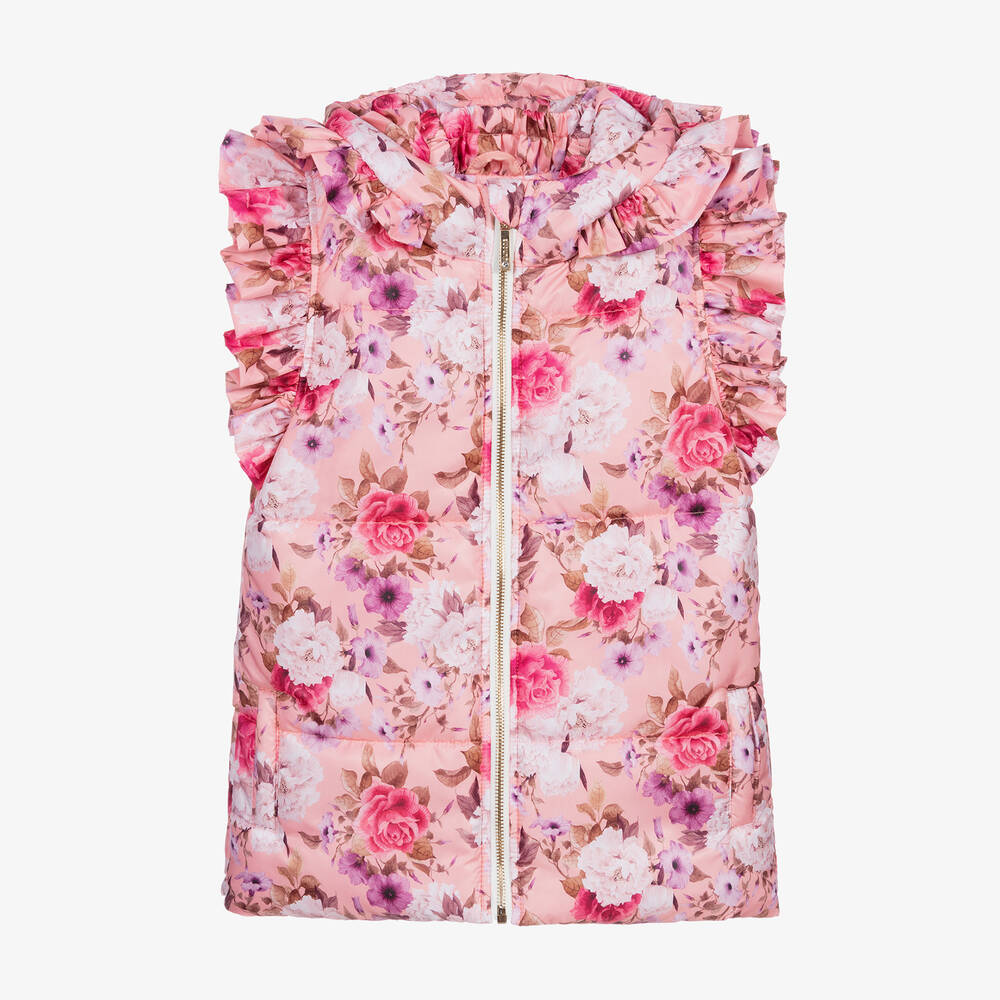 Junona - Pink Floral Puffer Gilet | Childrensalon