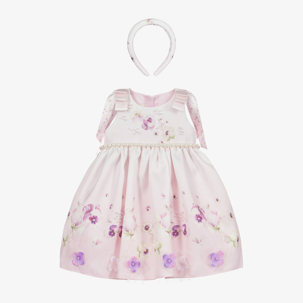 Junona - Комплект с розовым атласным платьем с цветочным рисунком | Childrensalon