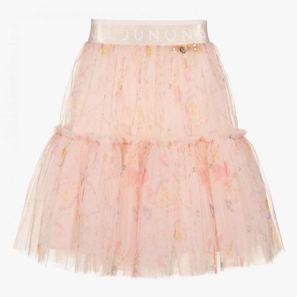Junona - Pink Floral Tulle Skirt | Childrensalon