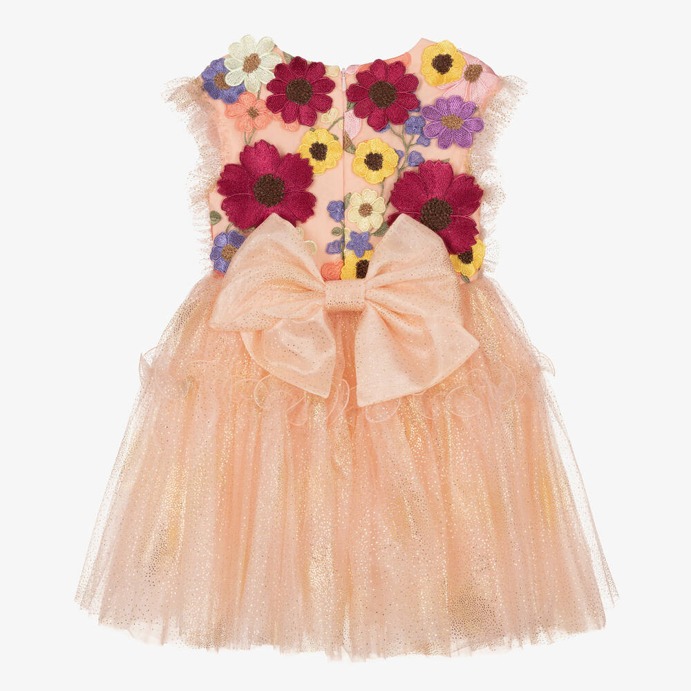 Junona-Розово-золотистое платье из тюля с вышитыми цветами | Childrensalon Outlet