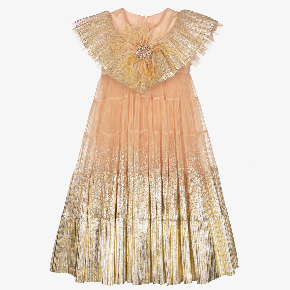 Junona - Pink & Gold Plissé Dress | Childrensalon