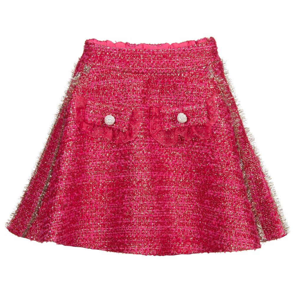 Junona - Jupe rose et dorée en tweed | Childrensalon