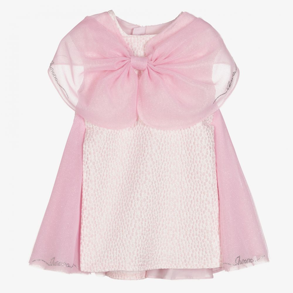 Junona - Розовое жаккардовое платье с бантом и блестками  | Childrensalon