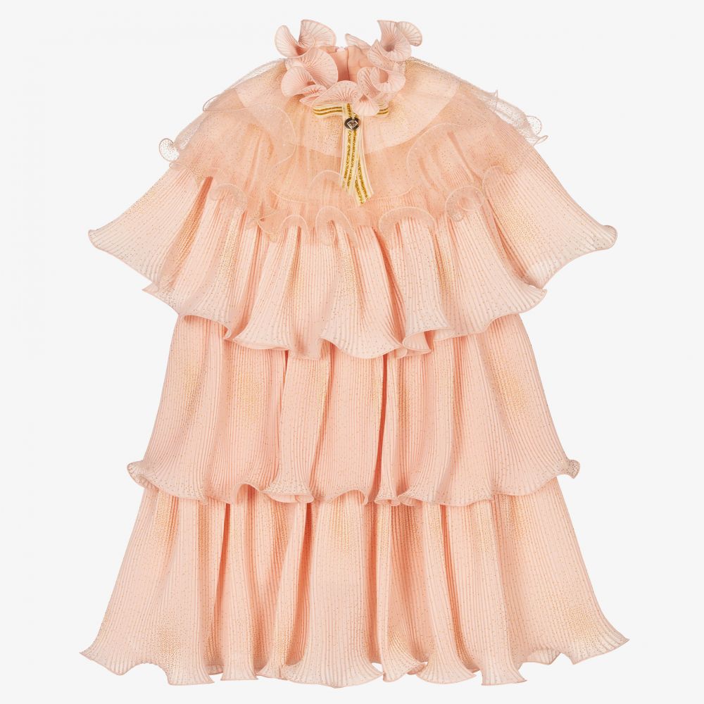 Junona - Pink Pleated Plissé Dress  | Childrensalon