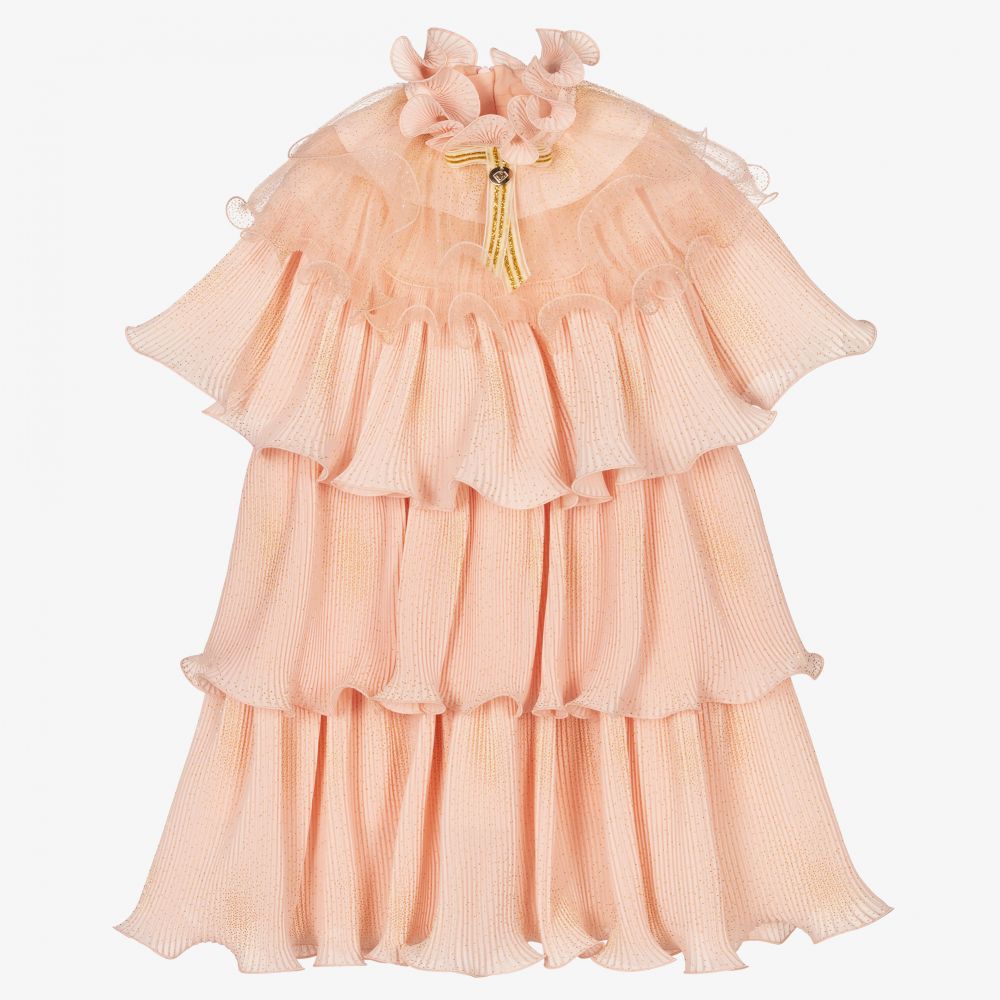 Junona - Robe rose plissée à volants  | Childrensalon