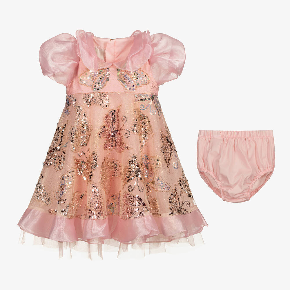 Junona-Pink Sequin Butterfly Dress Set | Childrensalon Outlet