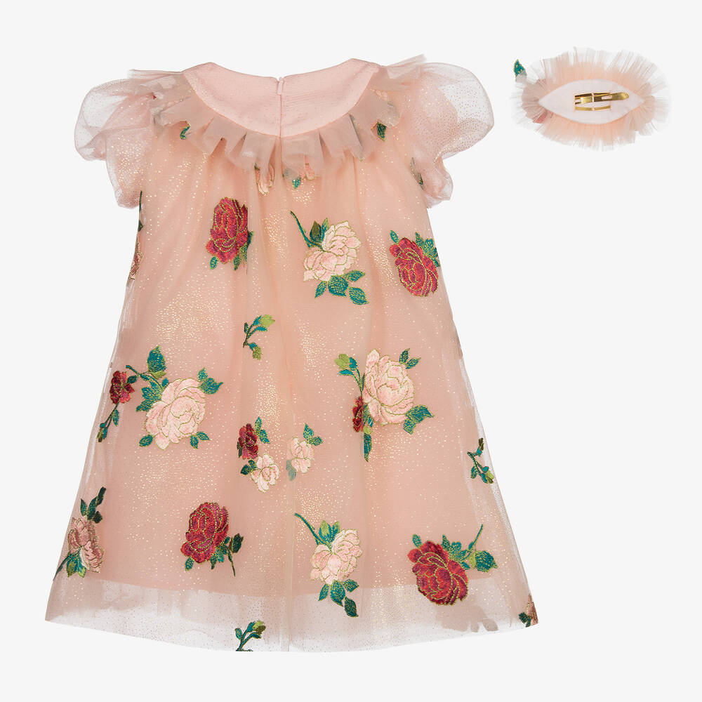 Junona-Pink Tulle Dress & Hair Clip | Childrensalon Outlet