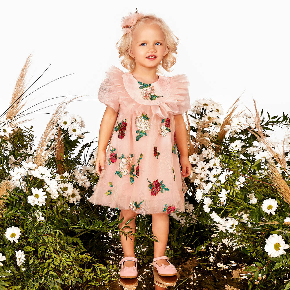 Junona-Pink Tulle Dress & Hair Clip | Childrensalon Outlet
