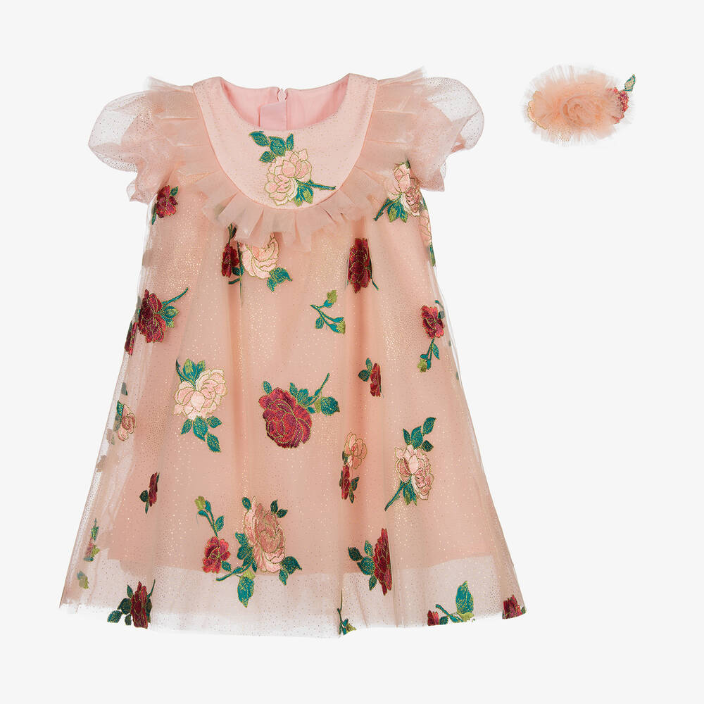 Junona - Pink Tulle Dress & Hair Clip | Childrensalon