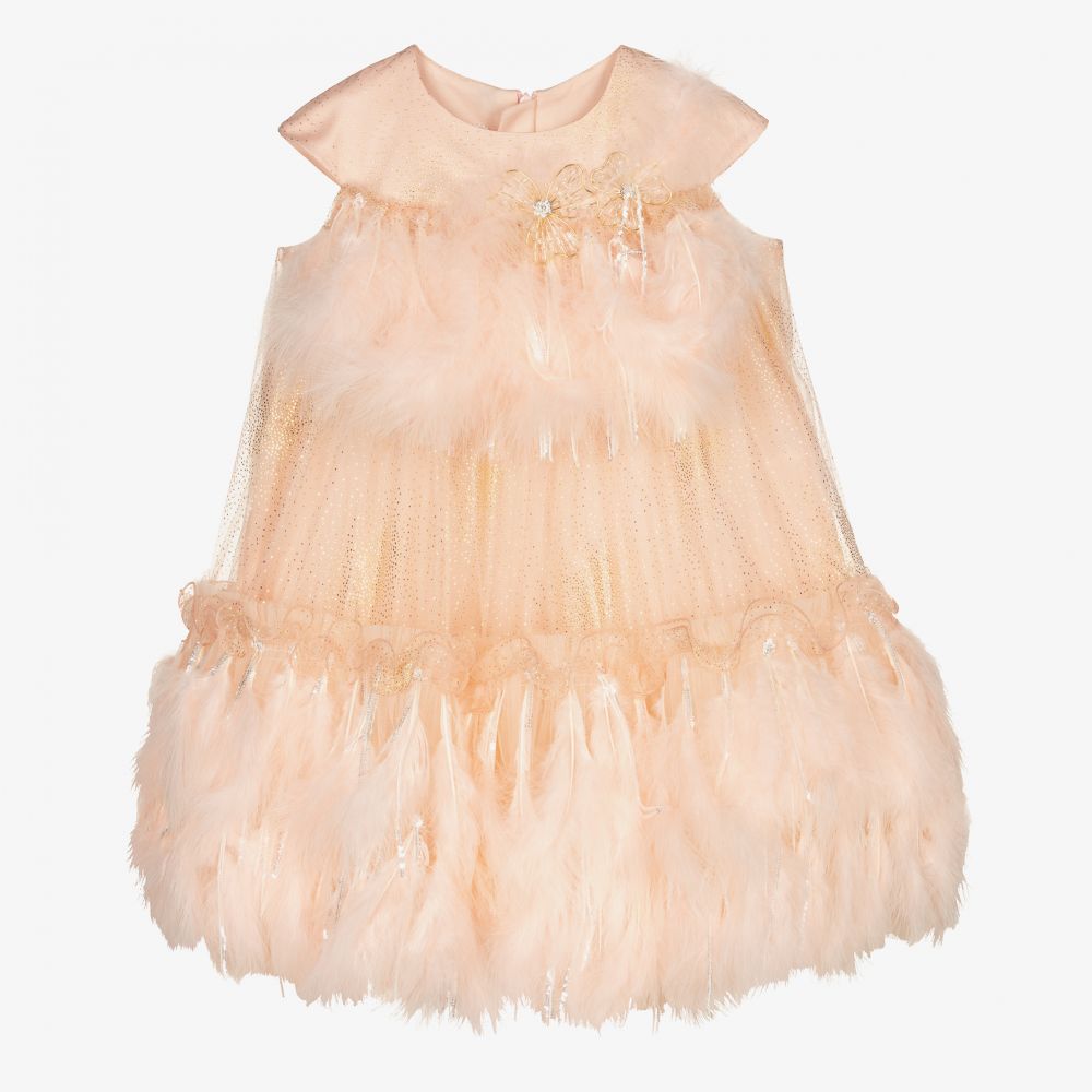 Junona - Розовое платье из тюля с перьями   | Childrensalon