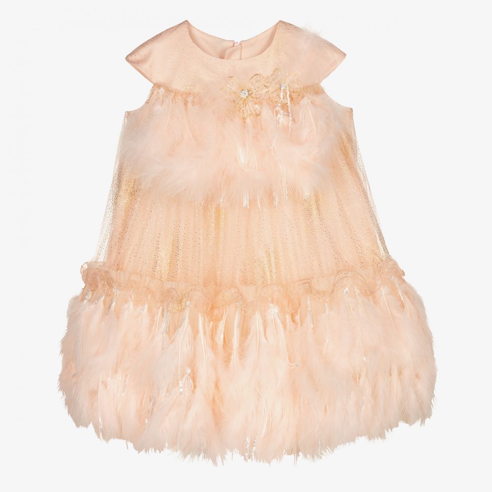 Junona - Robe rose en tulle et plumes   | Childrensalon