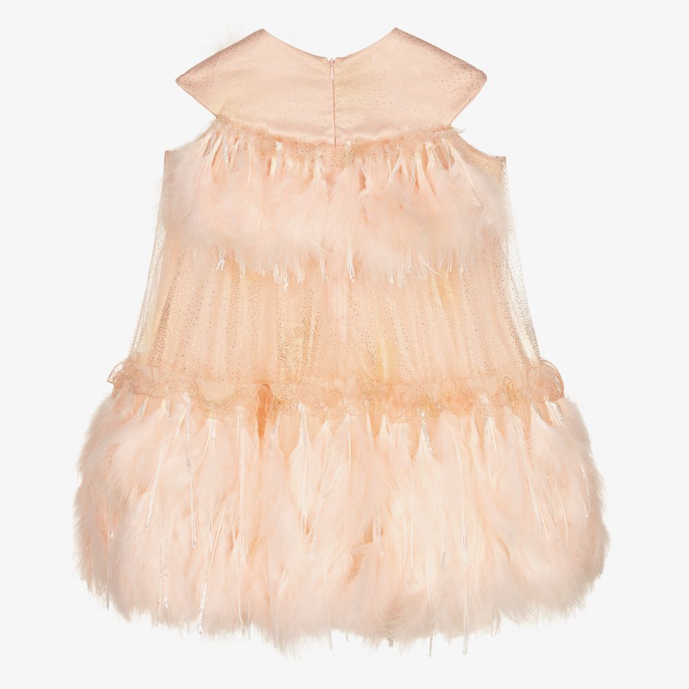 Junona-Розовое платье из тюля с перьями | Childrensalon Outlet
