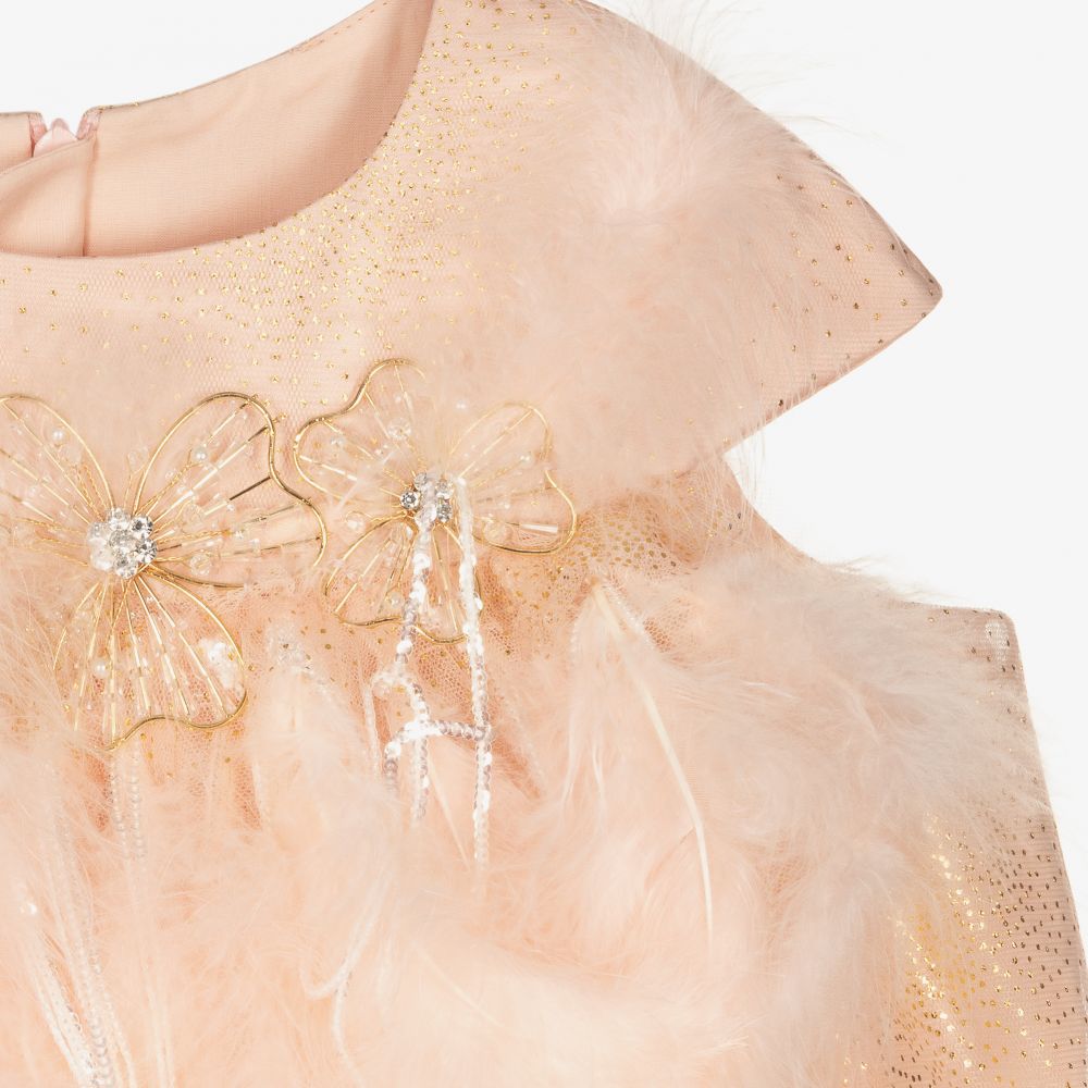 Junona-Розовое платье из тюля с перьями | Childrensalon Outlet