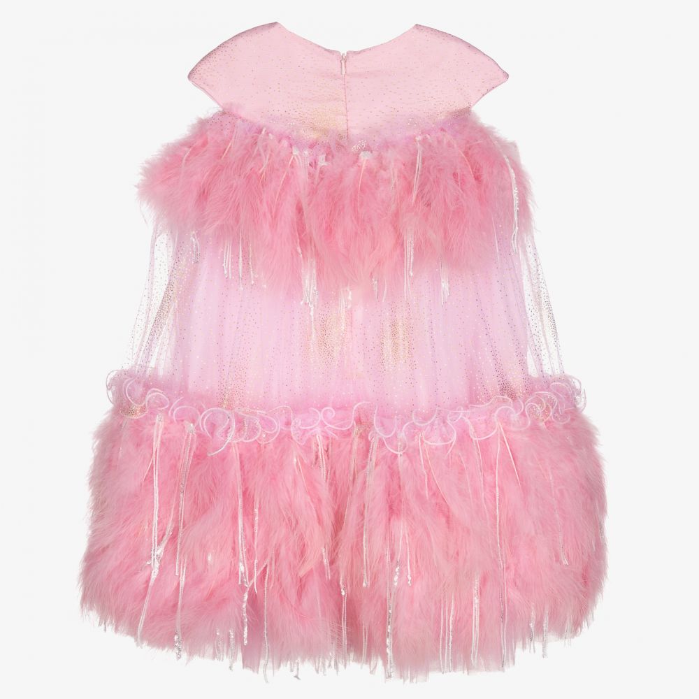 Junona-Pink Tulle & Feather Dress   | Childrensalon Outlet