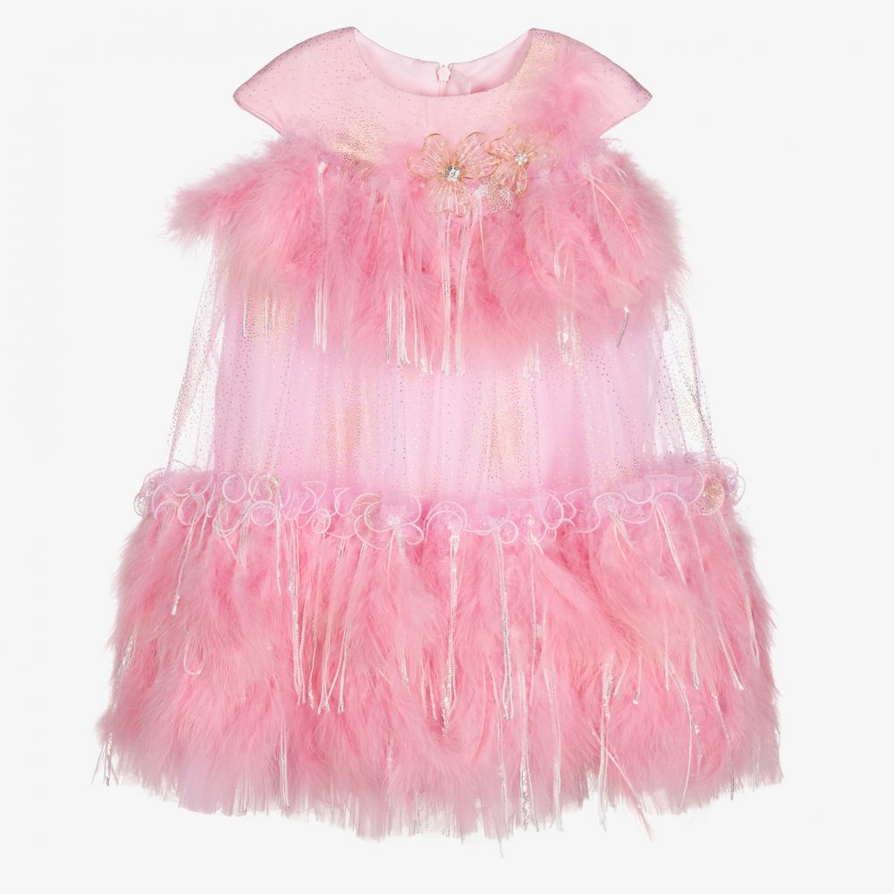 Junona - Розовое платье из тюля с перьями   | Childrensalon