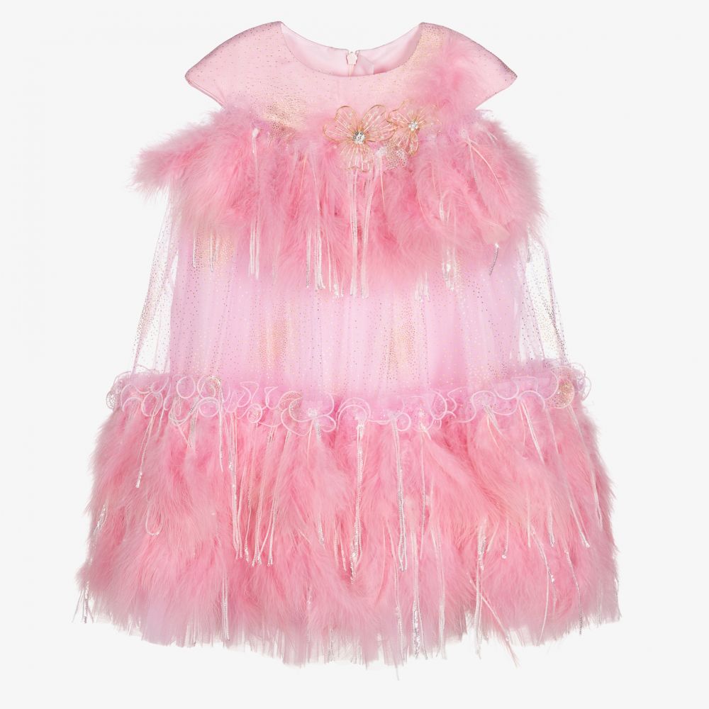 Junona - Pink Tulle & Feather Dress   | Childrensalon