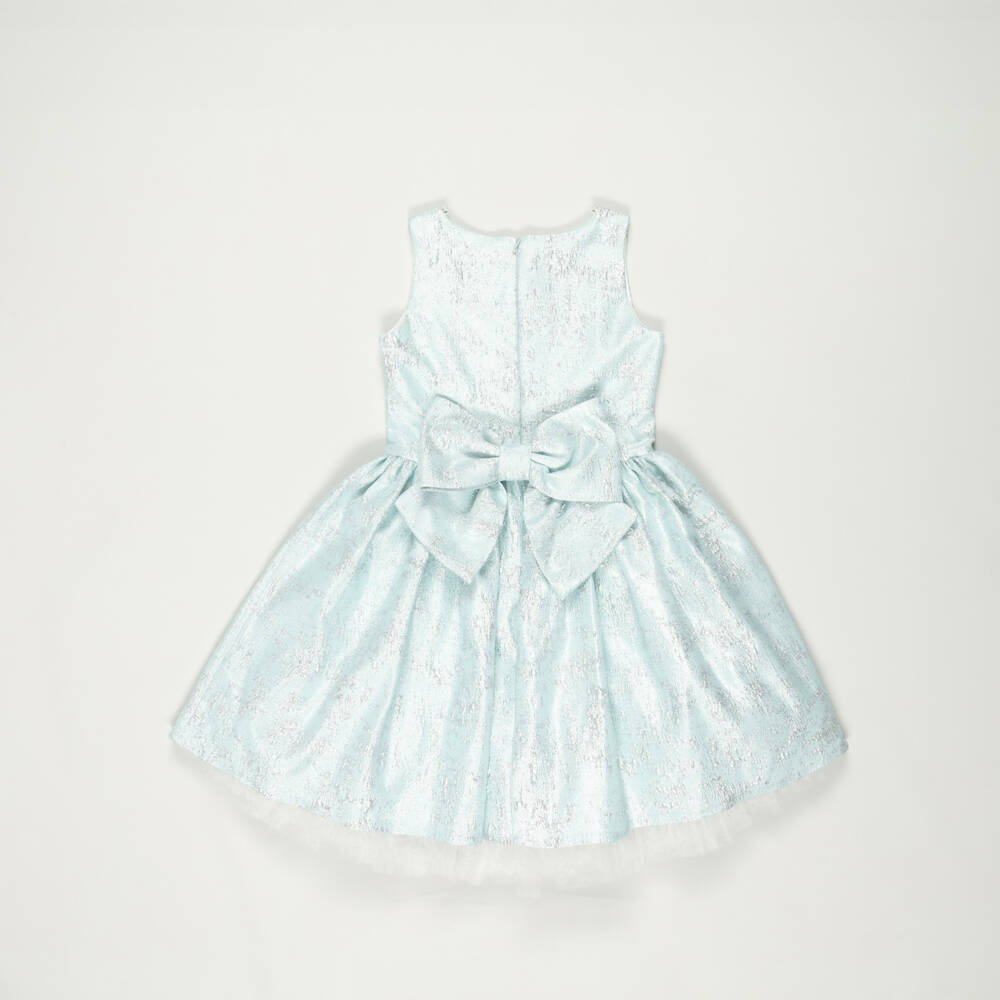 Junona-Preloved Girls Blue & Silver Jacquard Bow Dress (10-11 years) | Childrensalon Outlet
