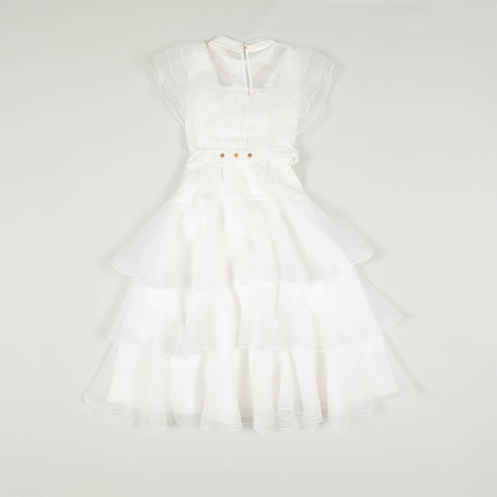 Junona-Preloved Girls White Crêpe Organza Dress (10-11 years) | Childrensalon Outlet