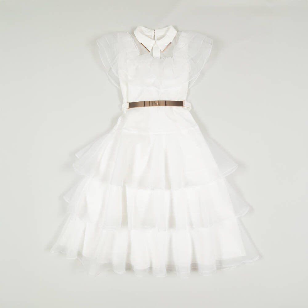 Junona-Preloved Girls White Crêpe Organza Dress (10-11 years) | Childrensalon Outlet