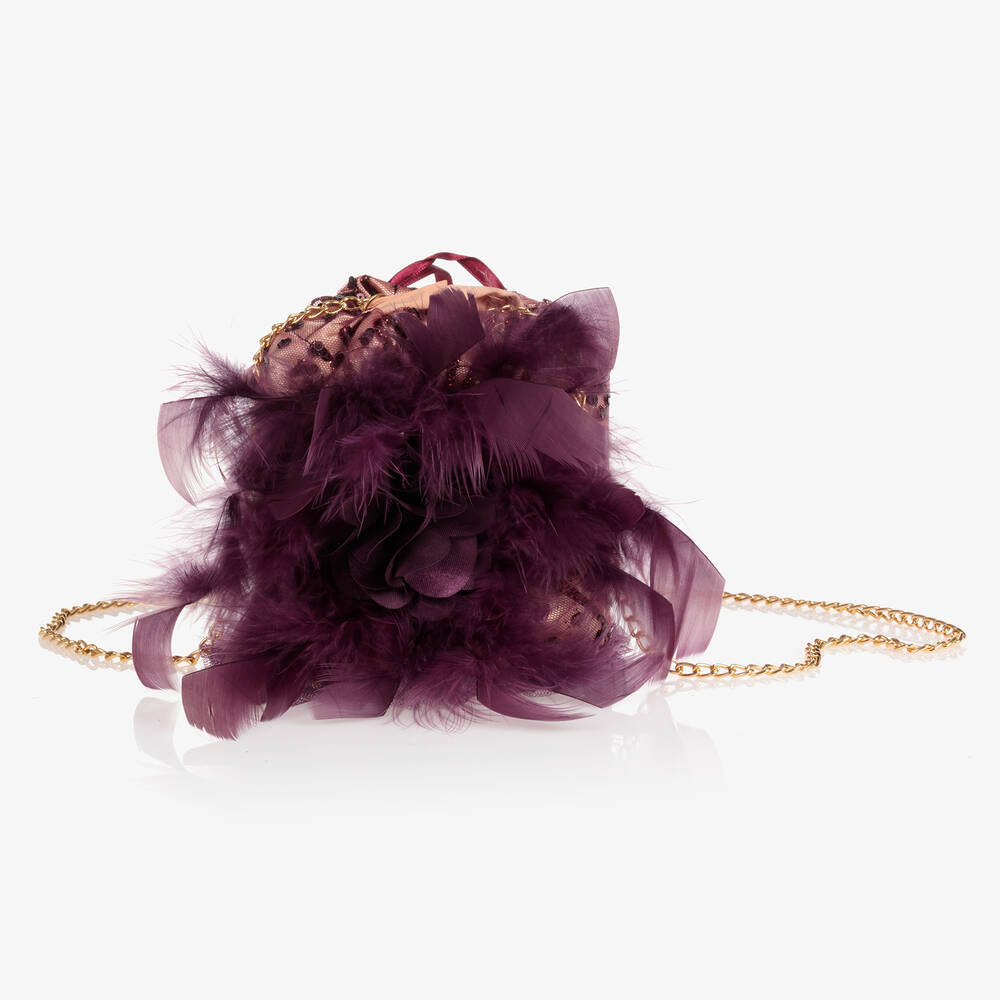Junona - Violette Tasche mit Federn (12 cm) | Childrensalon