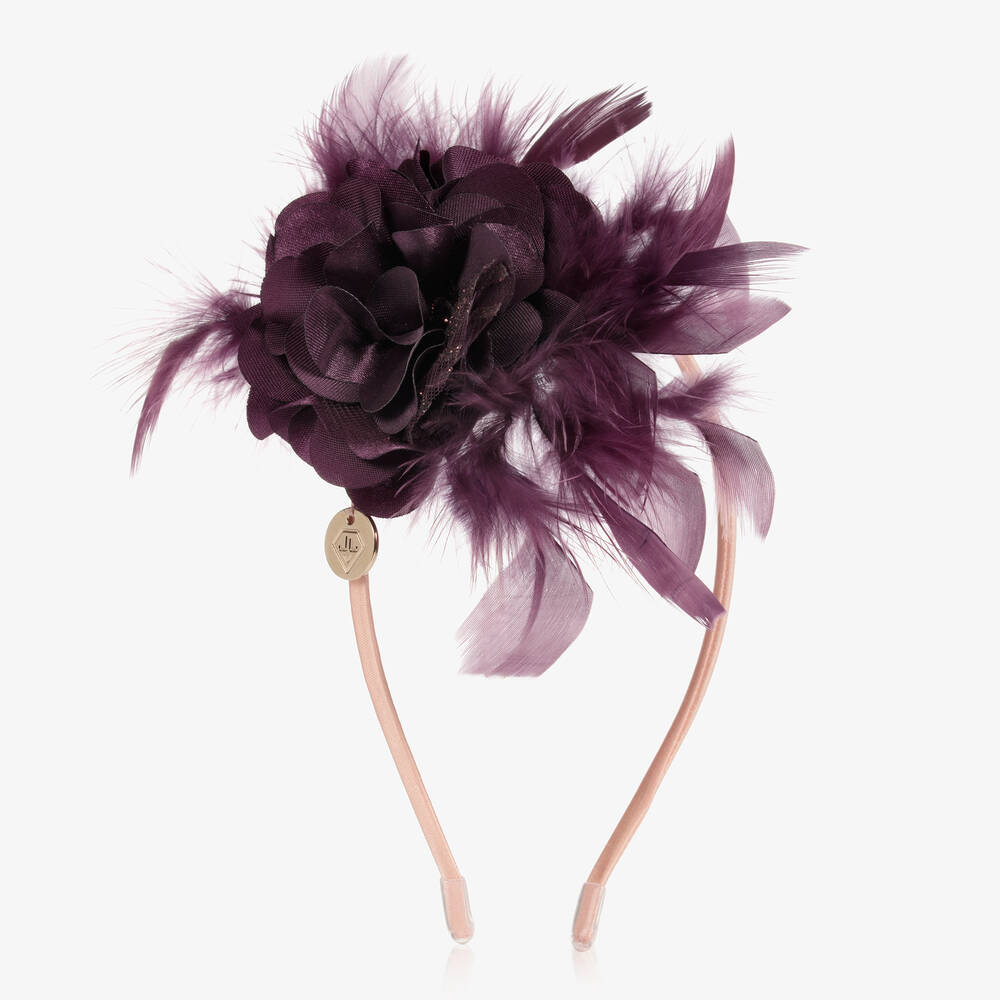 Junona - Violetter Feder-Haarreif mit Blumen | Childrensalon