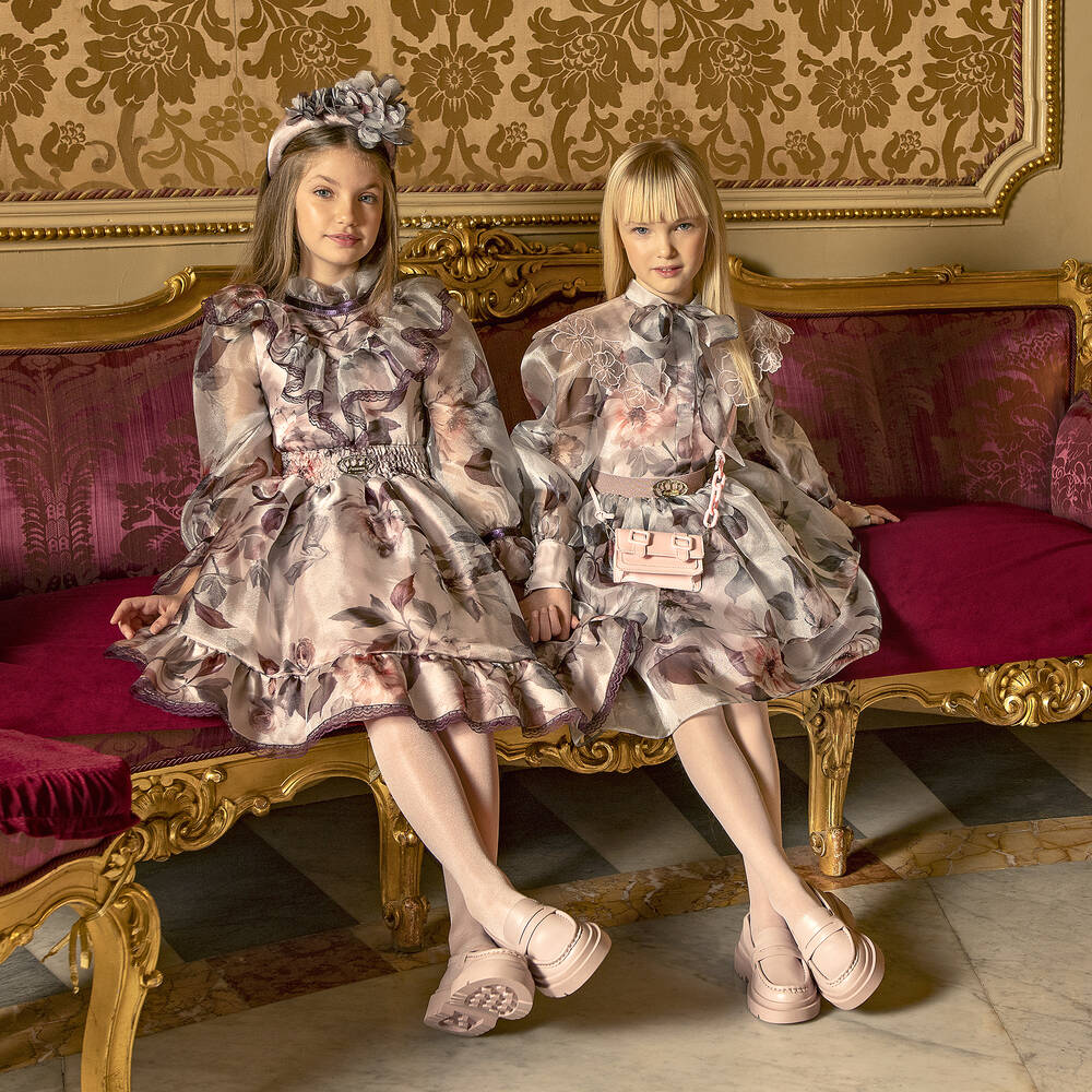 Junona-بلوز أورغانزا لون بنفسجي بطبعة ورود للبنات | Childrensalon Outlet