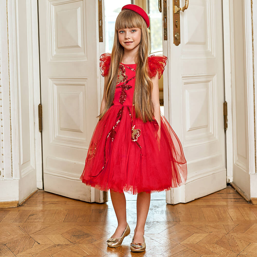 Junona-Red Tulle Butterfly Dress | Childrensalon Outlet