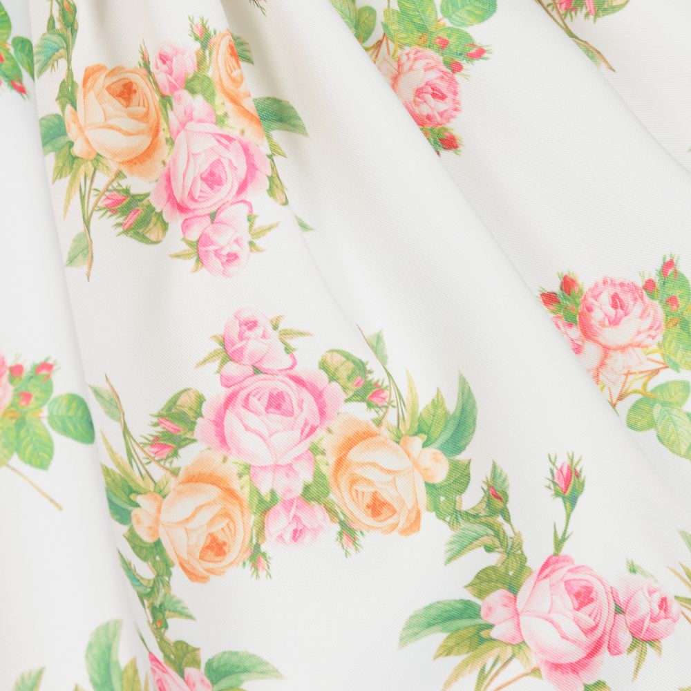 Junona-تنورة ساتان لون أبيض بطبعة ورود | Childrensalon Outlet