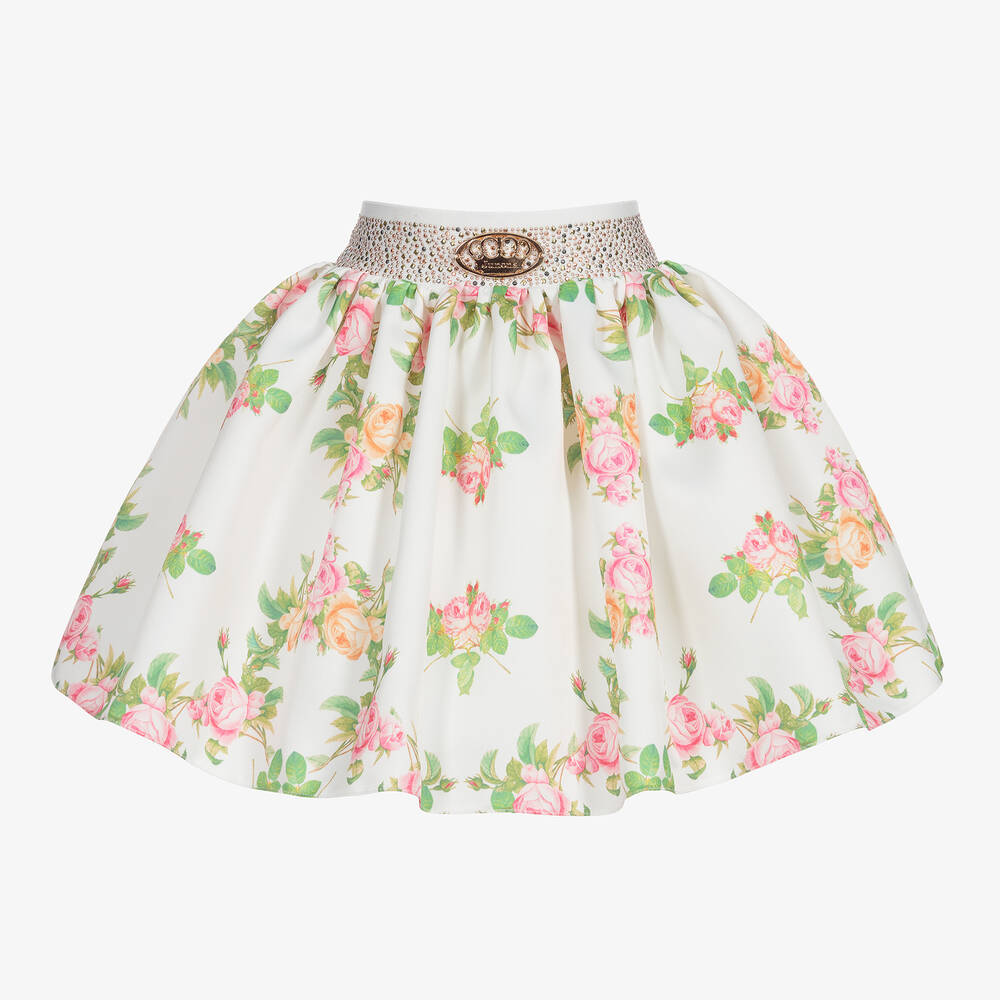 Junona - White Floral Satin Skirt | Childrensalon