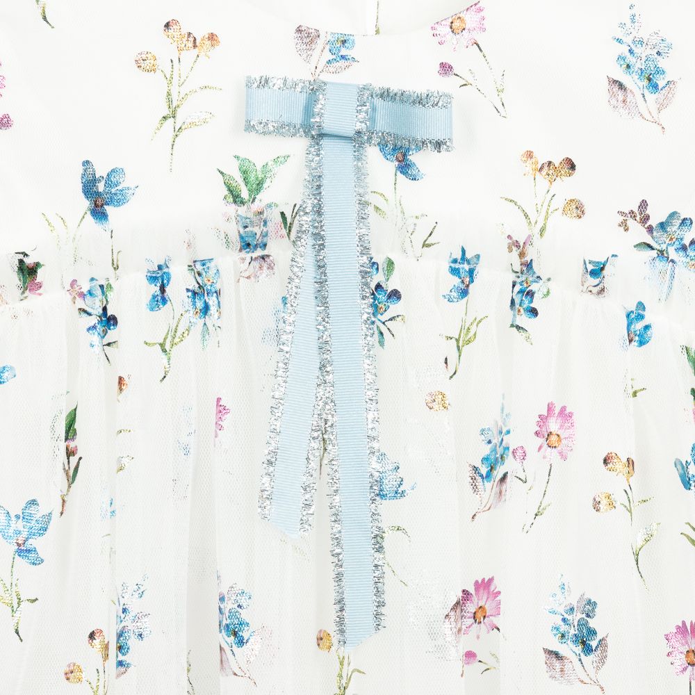 Junona-Белая блузка из тюля с цветочным рисунком | Childrensalon Outlet