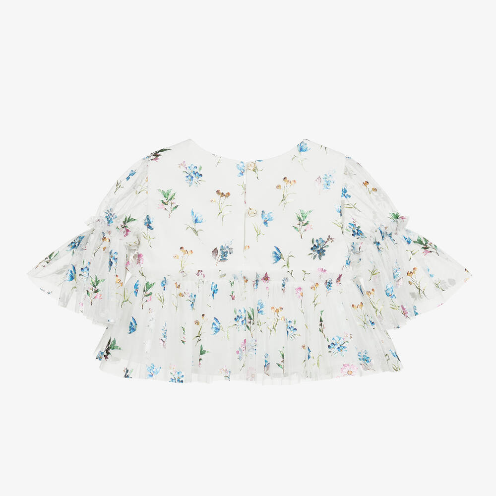 Junona-Белая блузка из тюля с цветочным рисунком | Childrensalon Outlet
