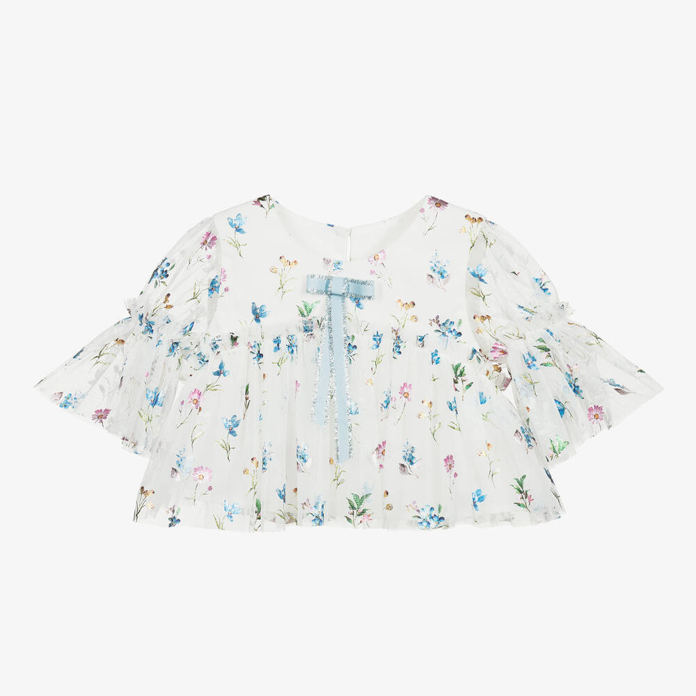 Junona - White Floral Tulle Blouse | Childrensalon