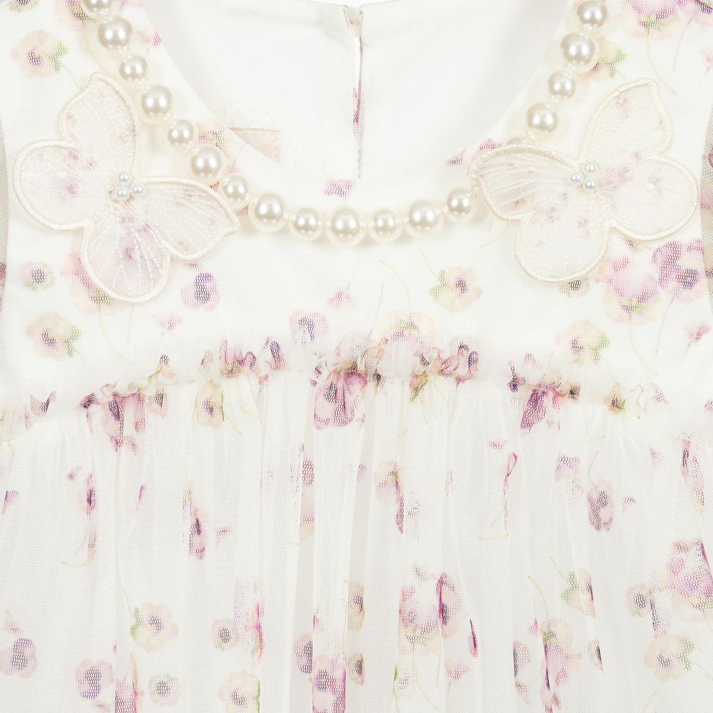 Junona-White Floral Tulle Blouse | Childrensalon Outlet