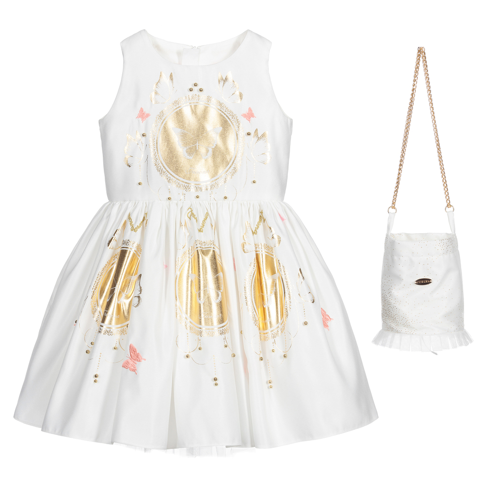 Junona - Ensemble robe blanc et doré | Childrensalon