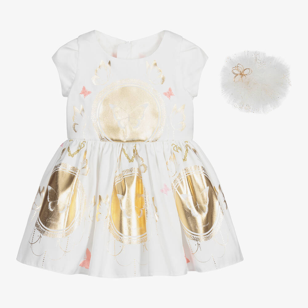 Junona - طقم فستان لون أبيض و ذهبي - 3 قطع  | Childrensalon