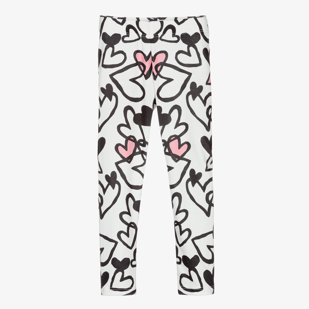 Junona - White Heart Print Leggings | Childrensalon