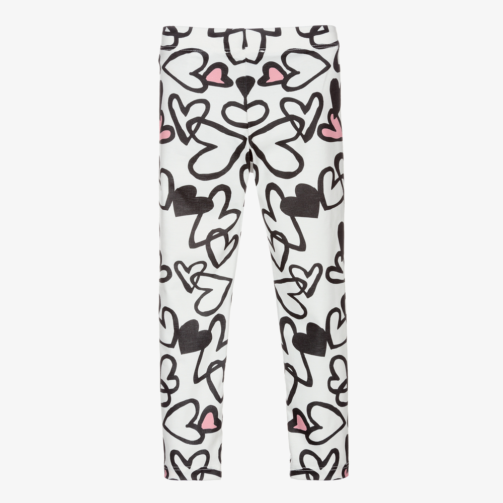 Junona-White Heart Print Leggings | Childrensalon Outlet