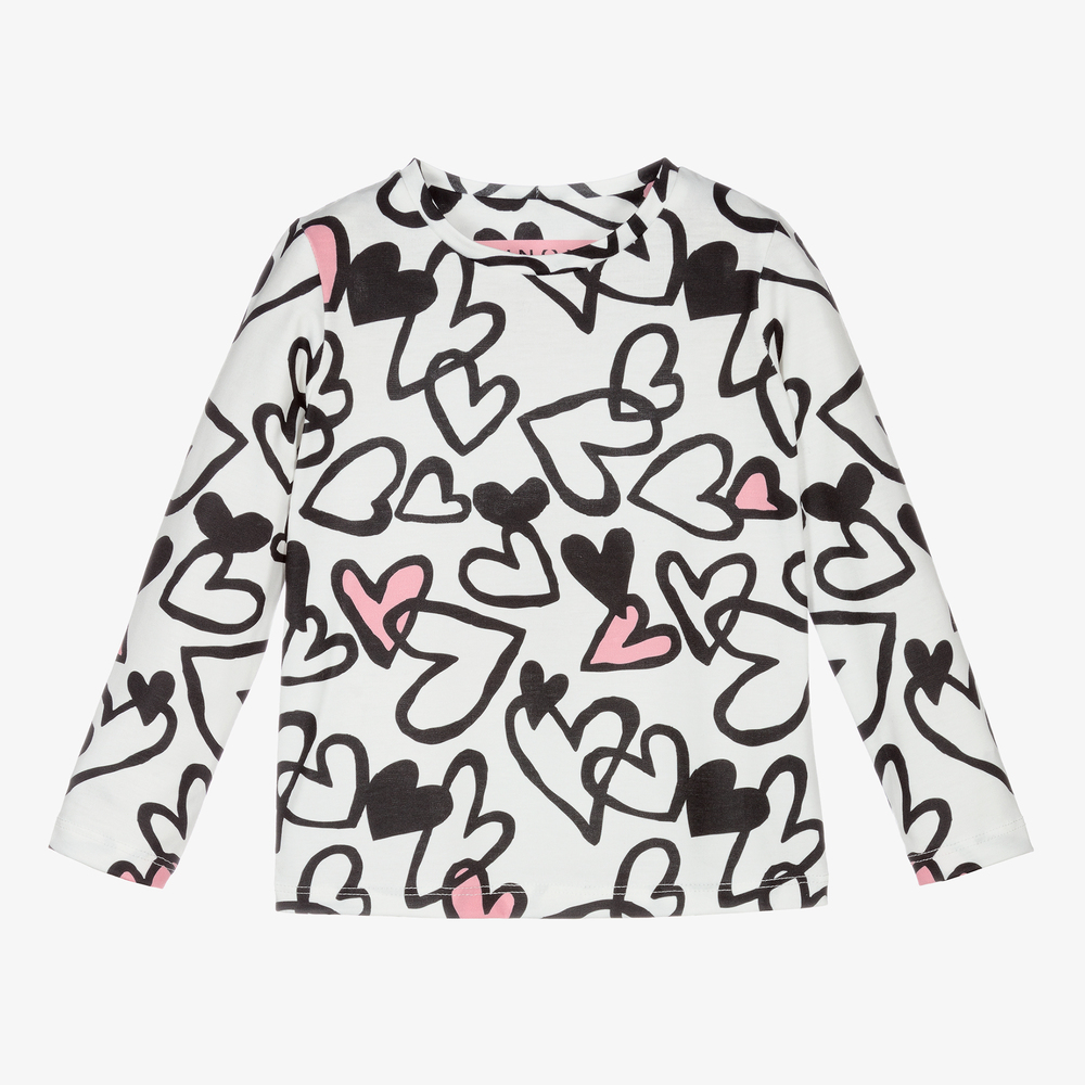 Junona - White Hearts Cotton Top | Childrensalon