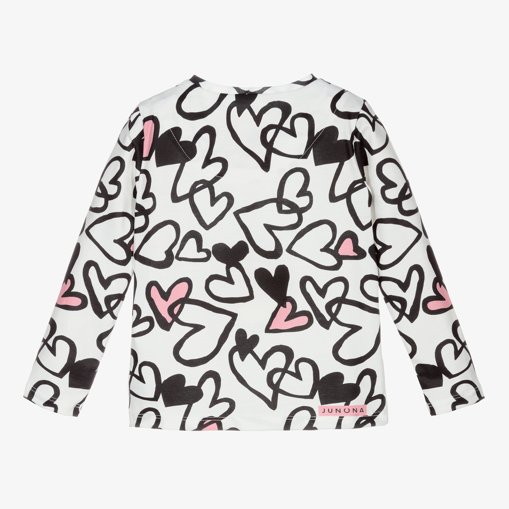 Junona-White Hearts Cotton Top | Childrensalon Outlet