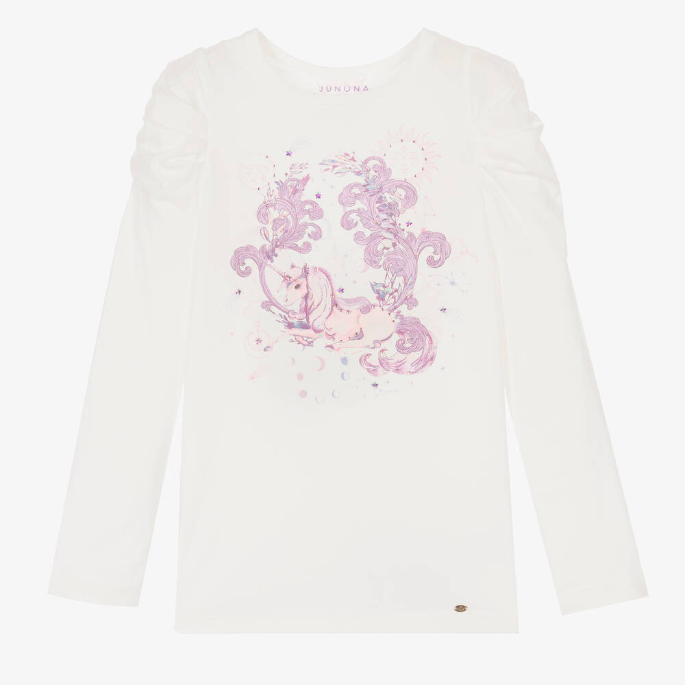 Junona-White & Purple Unicorn Top | Childrensalon Outlet