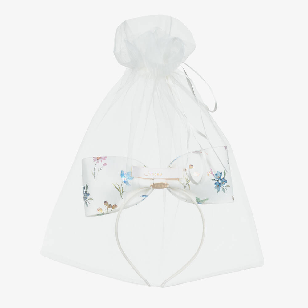 Junona-White Satin Bow Hairband | Childrensalon Outlet