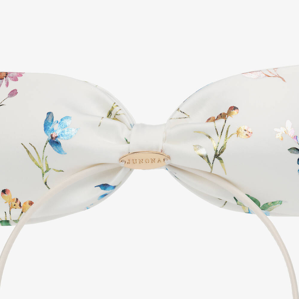 Junona-White Satin Bow Hairband | Childrensalon Outlet