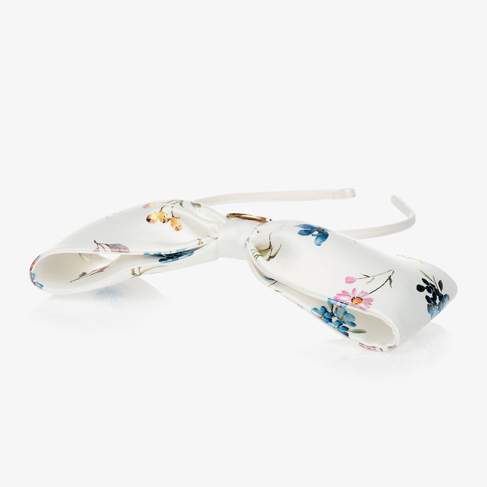 Junona-White Satin Bow Hairband | Childrensalon Outlet