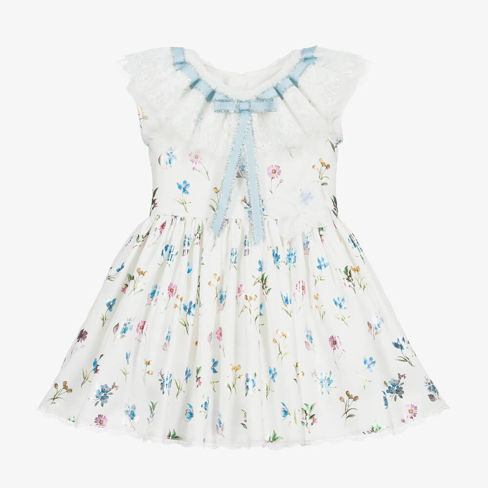 Junona - White Satin Floral Dress | Childrensalon