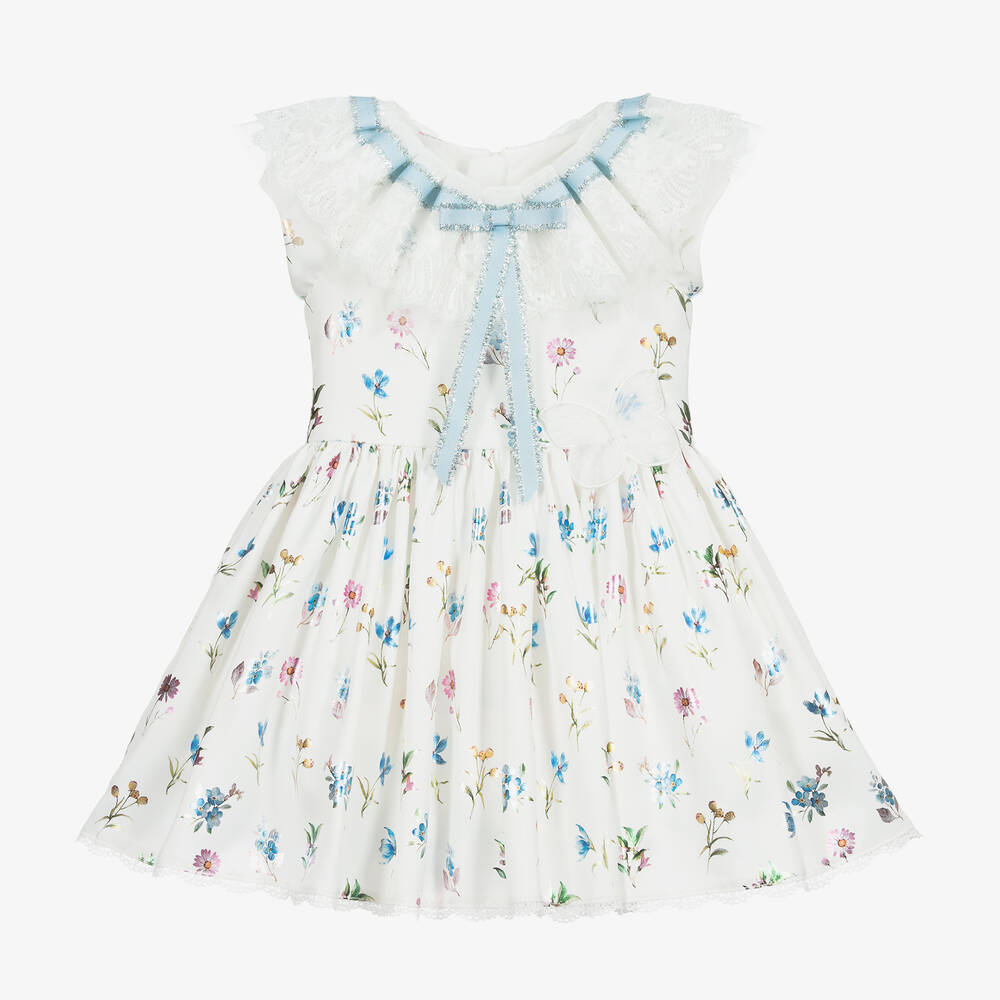 Junona-White Satin Floral Dress | Childrensalon Outlet
