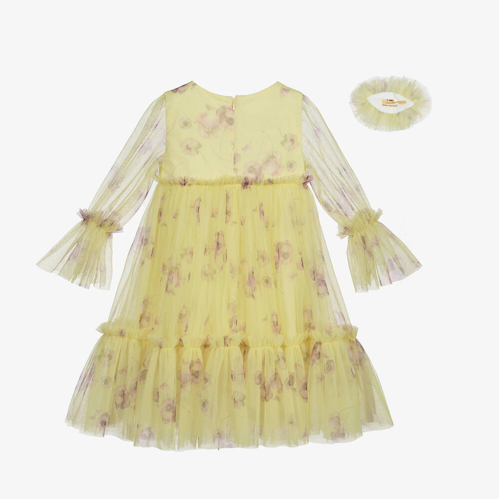 Junona-Yellow Floral Tulle Dress | Childrensalon Outlet