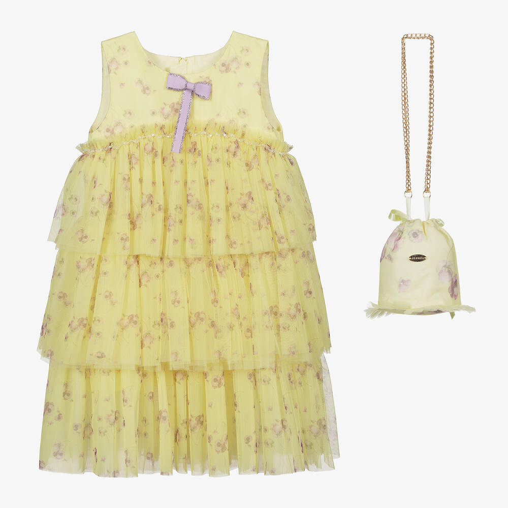 Junona - Комплект с желтым платьем из тюля с цветочным рисунком | Childrensalon